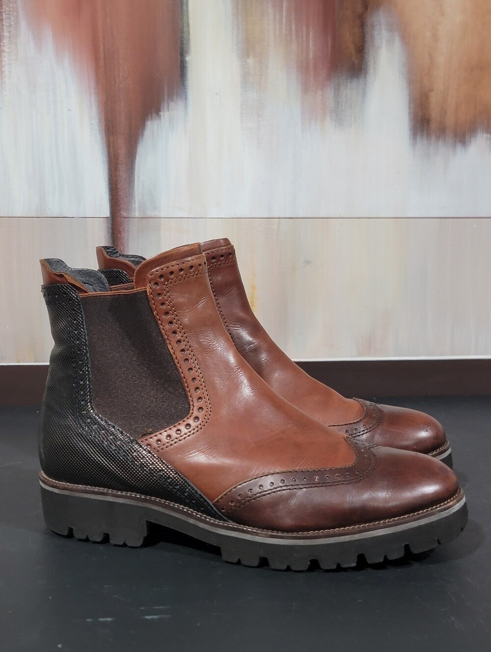 Maripe Brown Leather Wingtip Chelsea Ankle Boots